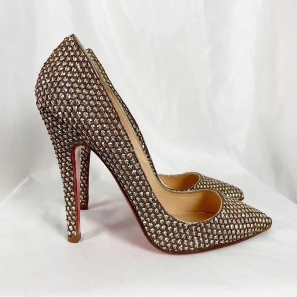 Christian Louboutin Sequin JEWELED Pigalle Silver Pumps Heels Shoes 38.5 - Picture 2 of 15